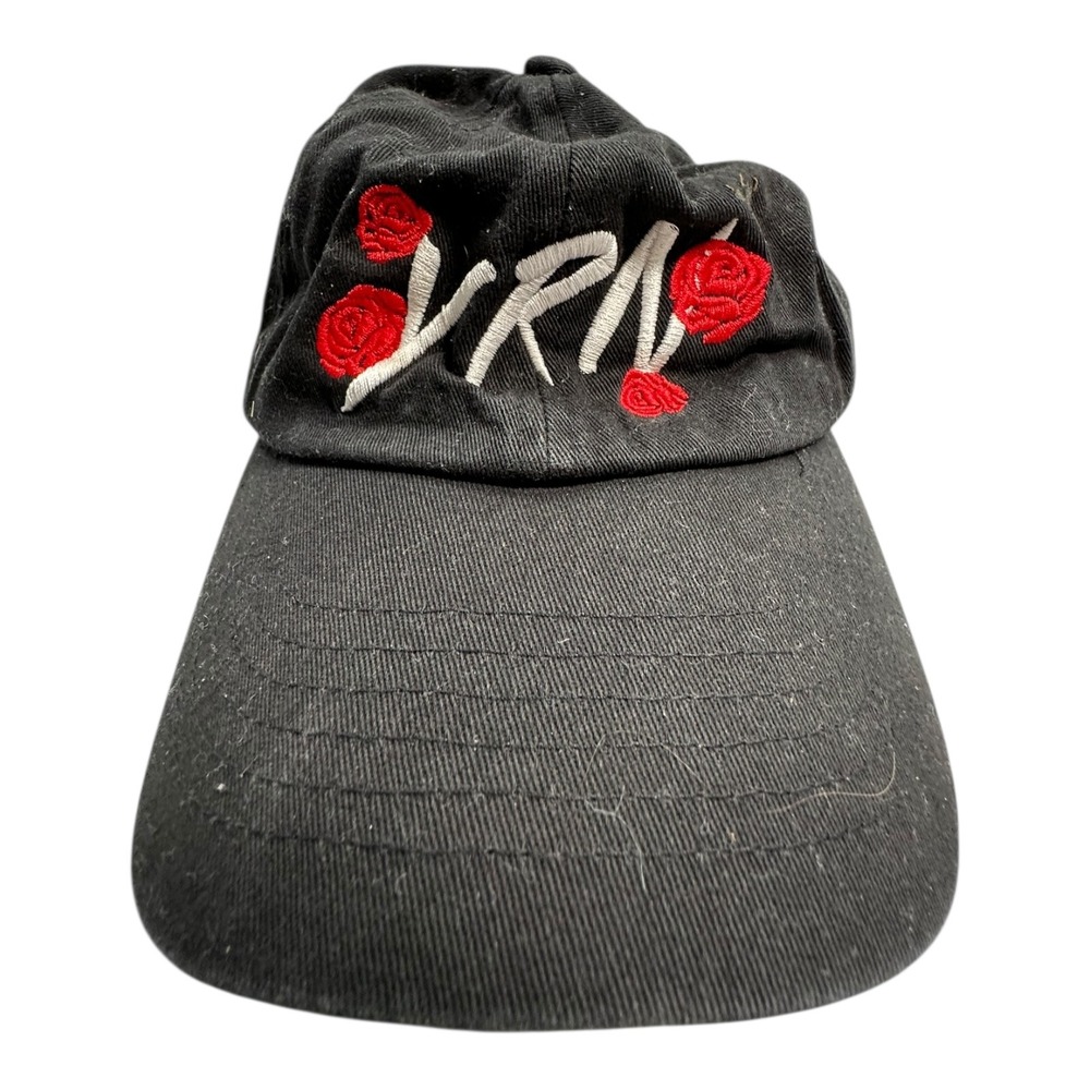 YRN Black Embroidered Rose Dad Hat‎ Adjustable Cotton Baseball Cap